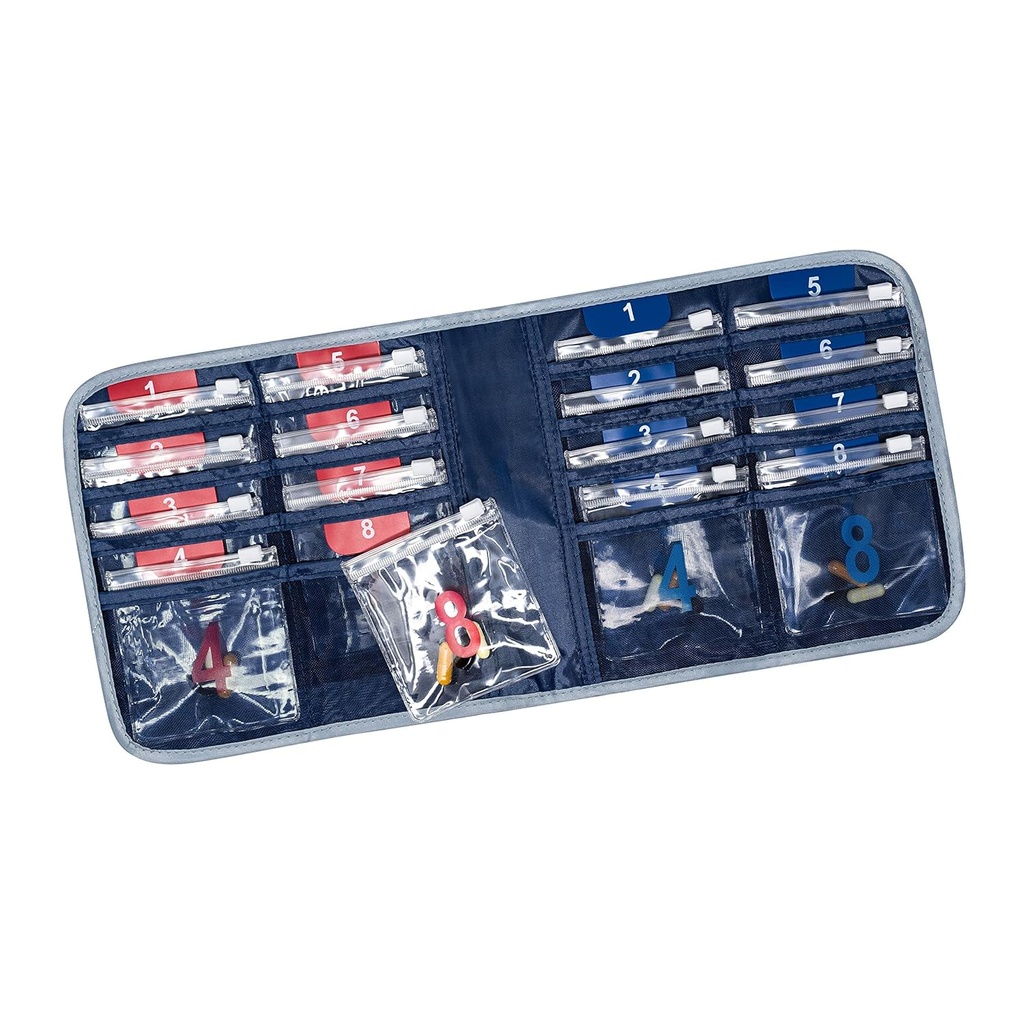 Lewis N. Clark AM/PM Folding Pill Organizer + Supplement Case for OTC Medicine, Navy