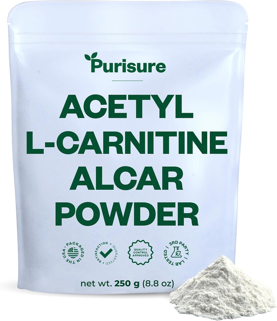 Poudre d'acétyle L-Carnitine purisure, 250g, poudre d'ALCAR, supplément acide aminé, supplément d'acétyle L-Carnitine pour une meilleure performance cognitive et une endurance musculaire, sans gluten, sans OGM, 500 portions