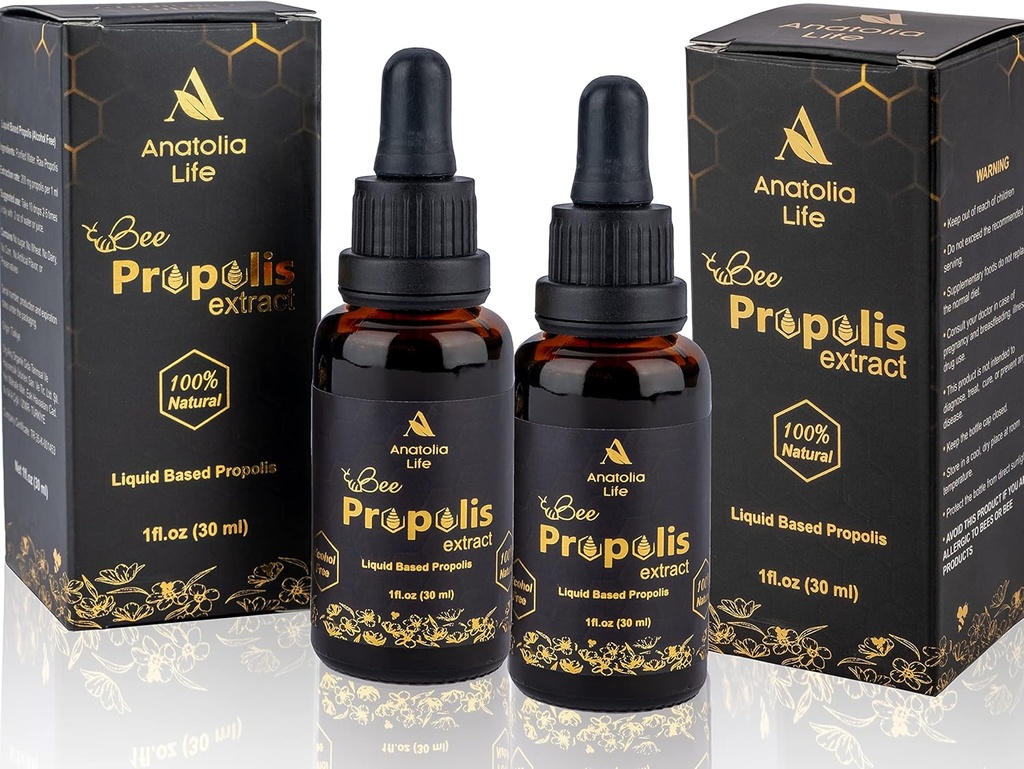 Extrait naturel de propolis d'abeille, 30 mL, booster avancé du système immunitaire de teinture liquide et la défense saisonnière, supplément à base de plantes à haute puissance pure, non-OGM (Propolis (2) Pack)...
