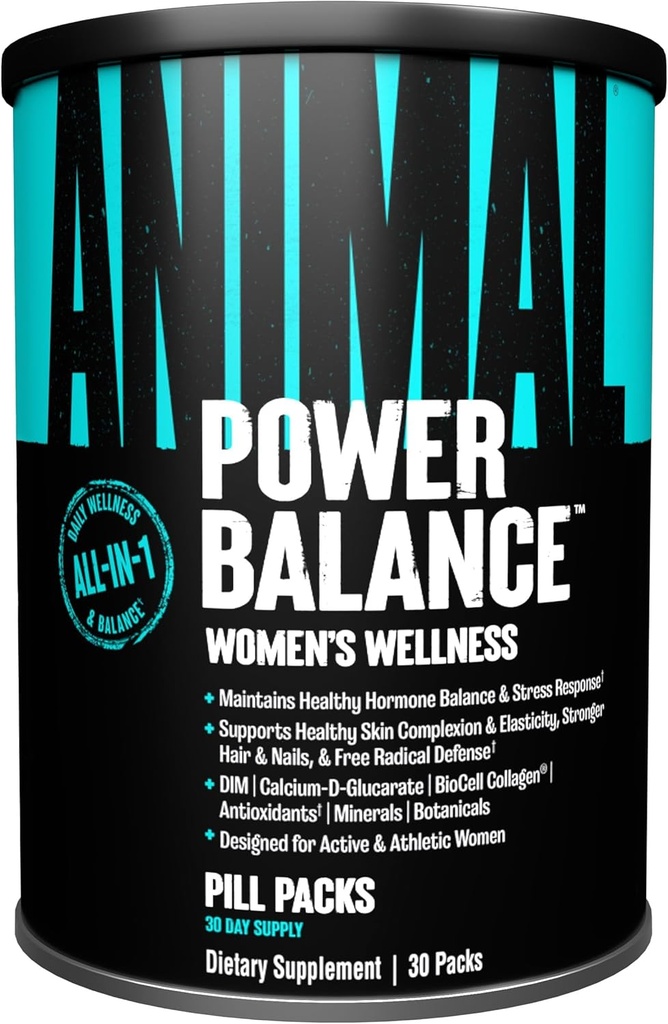 Équilibre de puissance animale – Formule globale Alpha F pour les femmes – Soutient l'équilibre hormonal, le teint, les cheveux, les ongles, l'humeur et le stress, la santé intestinale, et la santé osseuse et articulaire – 30 paquets