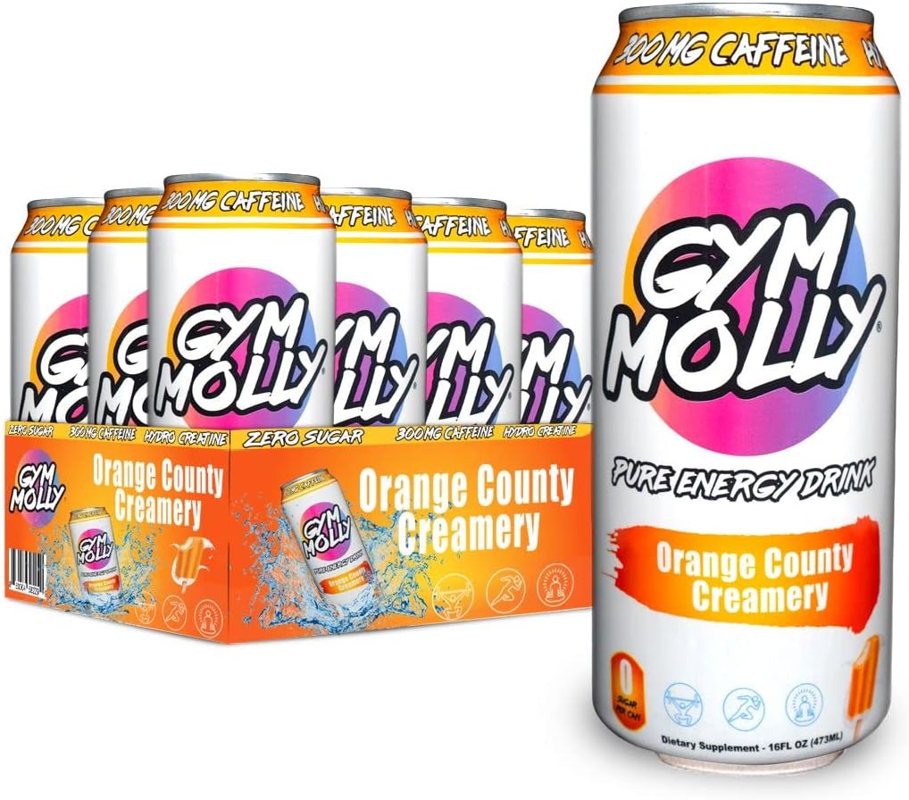 Gym Molly Orange Comté Crèmerie Boissons énergétiques Zéro Sucre Hydro Créatine de Végétaux BCAAs de B Vitamines de 16 fl oz (paquet de 12)
