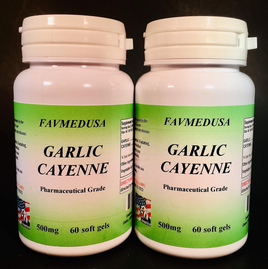 Ail Cayenne, Fabriqué aux États-Unis - 120 (2x60) softgels