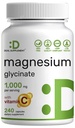 Glycinat de magnésium 500mg par gélule (1000mg par portion) Plus vitamine C, 240 gélules – 100% chélaté pour l'absorption facile – supplément minéral essentiel