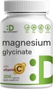 Glycinat de magnésium 500mg par gélule (1000mg par portion) Plus vitamine C, 240 gélules – 100% chélaté pour l'absorption facile – supplément minéral essentiel