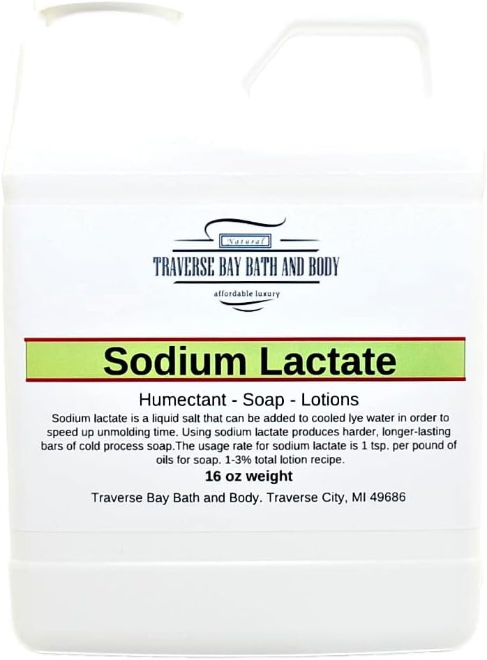 Traverse Bay Bath and Body Lactate de sodium, 16 oz, contenant scellé de sécurité. 60 % de concentration USP Natural Preservative fabriqué aux États-Unis