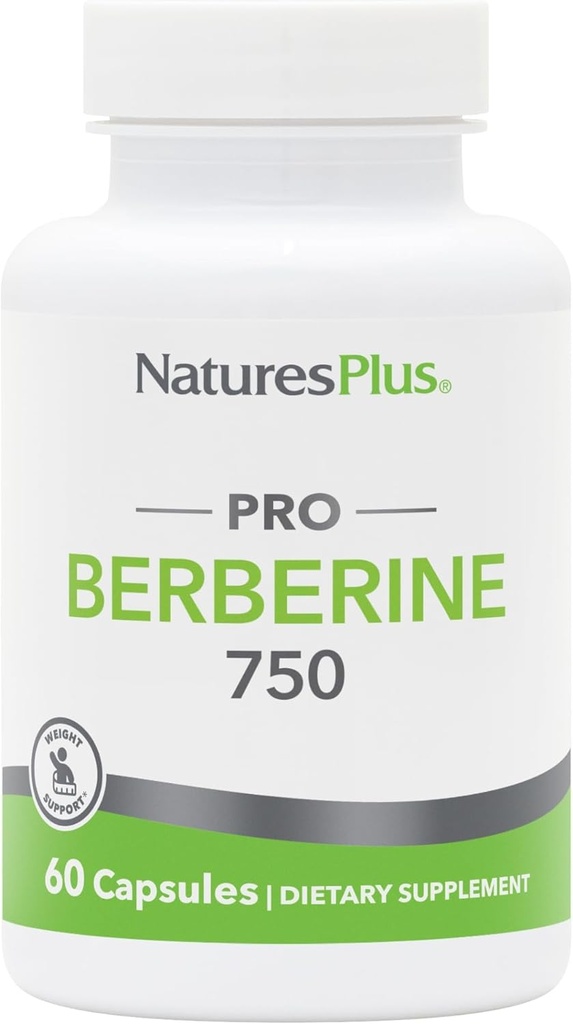 Natures Plus PRO Berberine 750 mg - 60 capsules - soutient le métabolisme sain - Non-OGM, végétalien et sans gluten - 30 portions