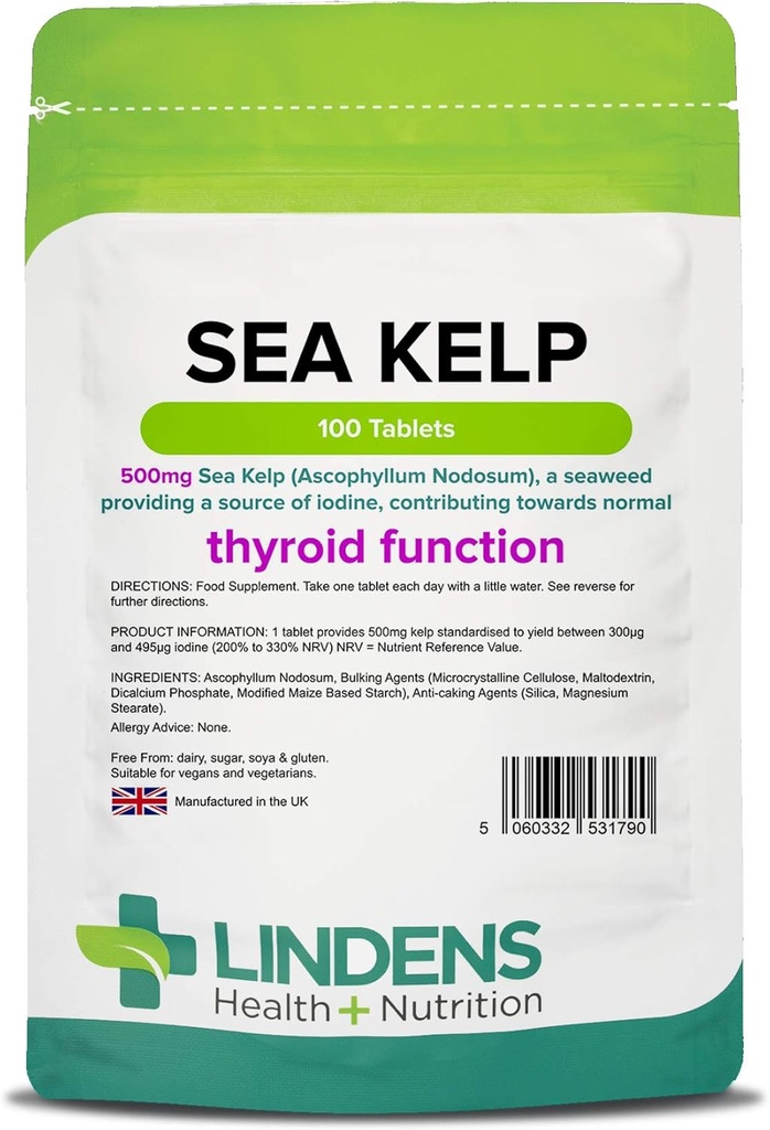 Lindens Kelp Comprimés 100 x 500mg Haute puissance 1 jour par jour