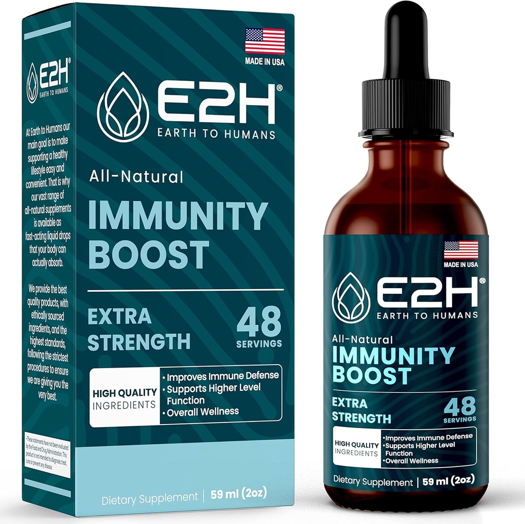 E2H Advanced Imune Defense Supplement - All-Natural Imune Booster - Imune Suppléments de soutien gouttes - Contient Saint Basil, Feuilles Papaya et Polypore Bande Rouge - Non-OGM, Vegan - 2 Fl Oz