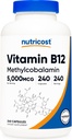 Nutricost Vitamine B12 (méthylcobalamine) 5000mcg, 240 Capsules - Bouchons végétariens, Non-OGM, Supplément sans gluten B12