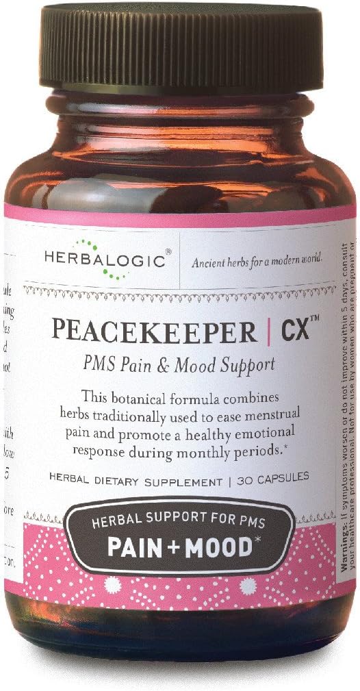 Herbalogic - Capsules d'herbes CX de garde de la paix - Réduit les swings d'humeur liés au SPM - Réduit les crampes et la douleur associées aux périodes mensuelles - Contient du curcuma et du Corydalis - 30 Cap Count