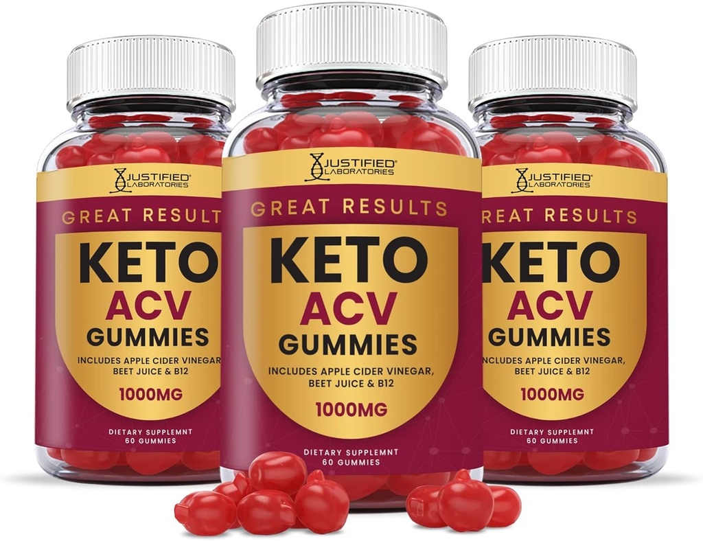 Laboratoires justifiés (3 Pack excellents résultats Keto ACV Gummies Advanced Formula 1000MG Formulé avec de la poudre de jus de betterave à grenade B12 Vegan Non OGM 180 Gummys