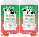 Poudre Super Fibre de Bellway + Collagène (2 packs), Poudre sans sucre de Psyllium avec Peptides de Collagène et acide hyaluronique pour la santé de Gut, peau saine, ongles, os et articulations, pastèque (21,2 oz)
