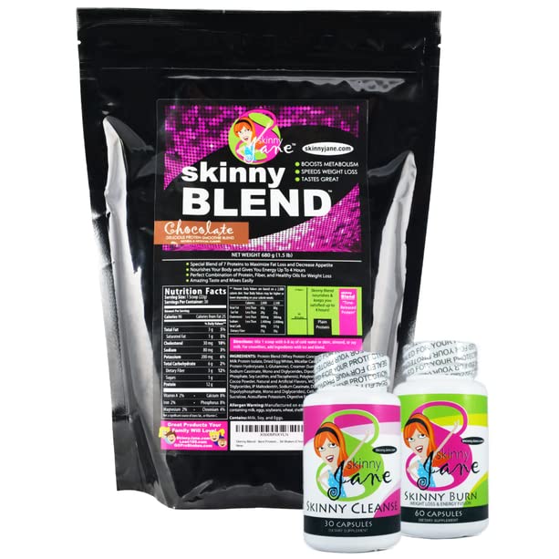Meilleur kit de perte de poids, Kit rapide mince, Kit diététique, Meilleur goût de protéines agitées pour les femmes, pilules de Fat Burner Suppressant Appetite, nettoyage et detox, perte de poids rapide, Skinny Jane - chocolat