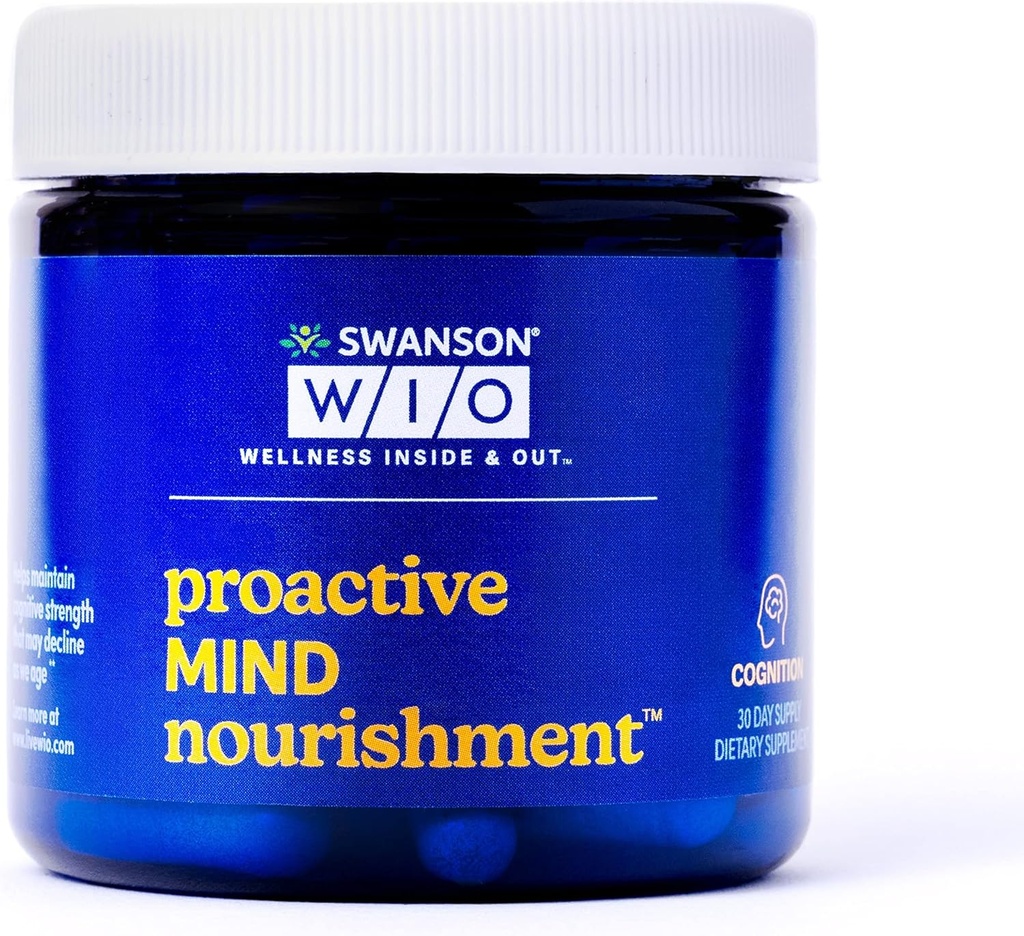 Swanson WIO™ Proactive Mind Nourishment™ Herbs, Brain Health, Better Memory, NeuroFactor® + Sharp-PS®, B Vitamins, Gluten-Free, Vegan, Mental Wellness, 30 Veggie Capsules (30-Day Supply)