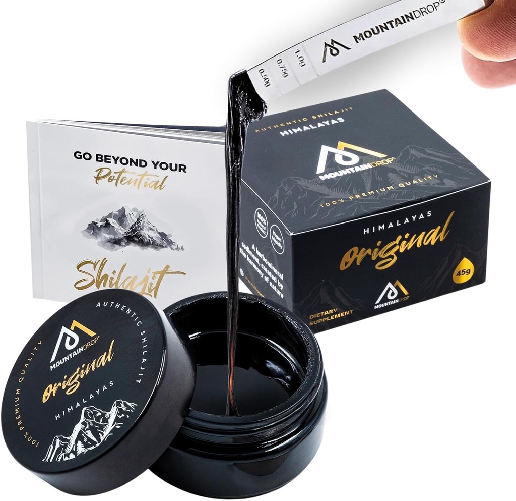 Himalayas originales de Shilajit, 45 g, Shilajit pur naturel avec acide fulvic et acide humique de l'Himalaya, récolté à la main et nettoyé.