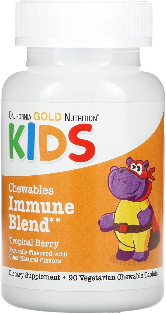 California Gold Nutrition Chewable Immune Blend with Vitamin A, Vitamin C, Vitamin E, and Zinc for Children, Natural Tropical Berry, 90 Vegetarian Tablets