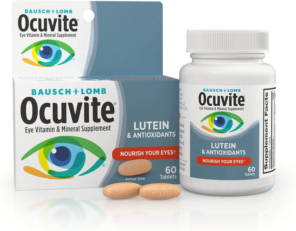 Vitamine ocuvite et supplément minéral, Lutéine et vitamines antioxydantes A, C & E, zinc pour la santé des yeux et le soutien, vitamines pour les yeux, 60 comprimés