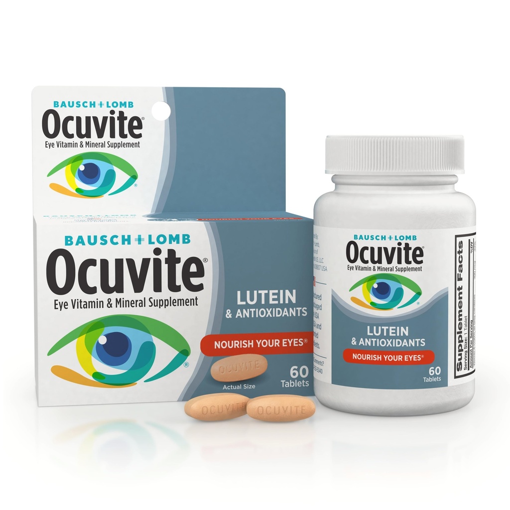 Vitamine ocuvite et supplément minéral, Lutéine et vitamines antioxydantes A, C & E, zinc pour la santé des yeux et le soutien, vitamines pour les yeux, 60 comprimés