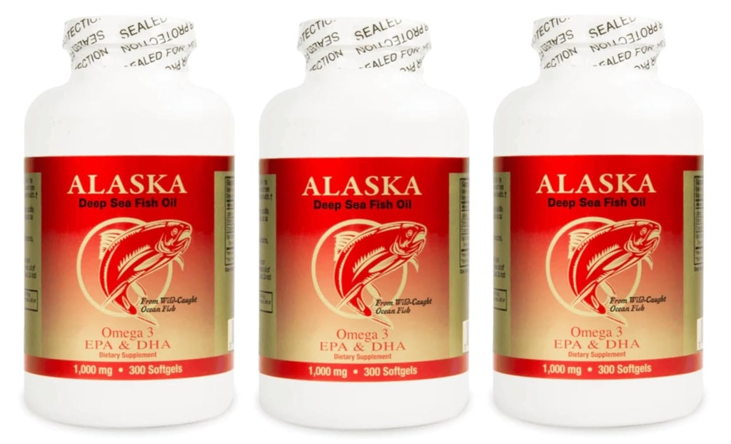3 X 300 Alaska Deep Sea Omega-3 Fish Oil =900Caps, EPA/DHA, FRESH , New Item Good Product !!