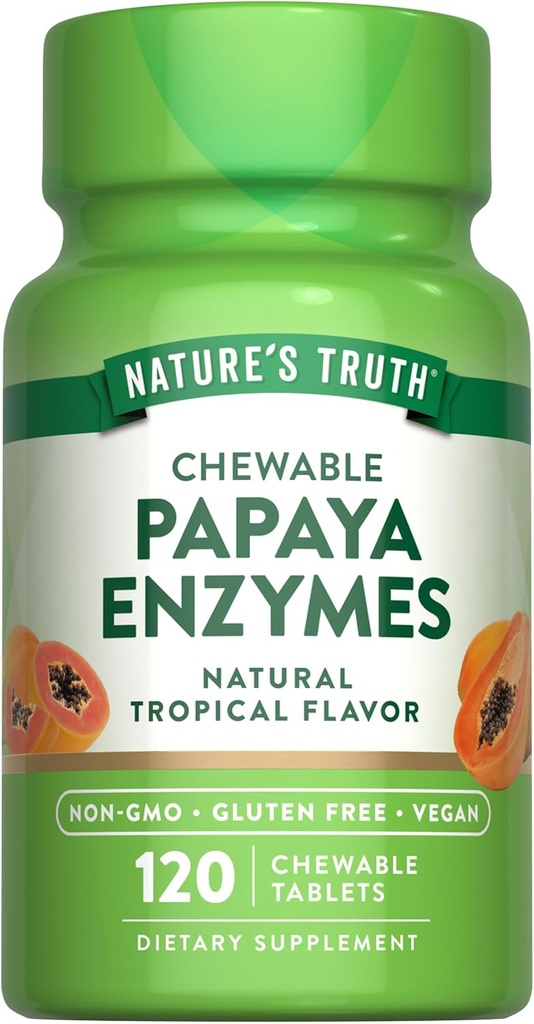 Nature's Truth Papaya Enzyme Tablettes à mâcher (en anglais) 120 Comte (en anglais) Supplément végétal, sans OGM et sans gluten pour la digestion (en anglais)