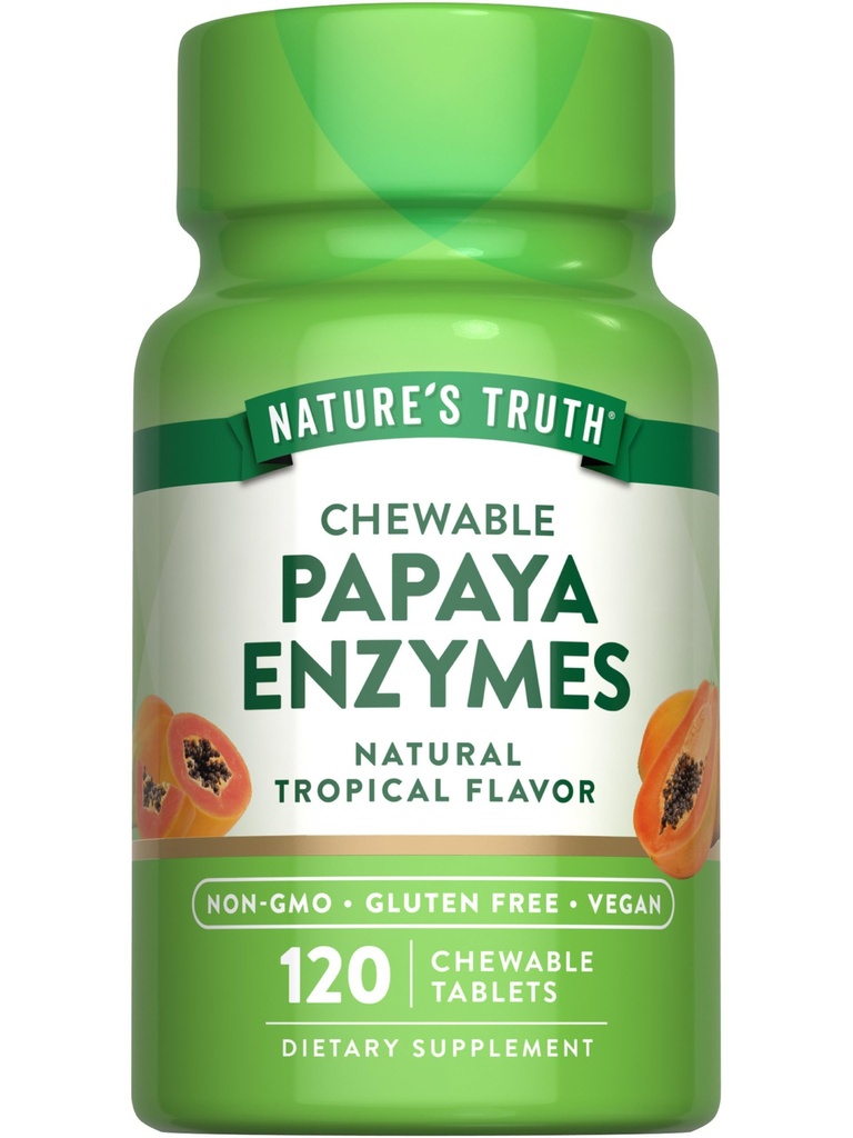 Nature's Truth Papaya Enzyme Tablettes à mâcher (en anglais) 120 Comte (en anglais) Supplément végétal, sans OGM et sans gluten pour la digestion (en anglais)