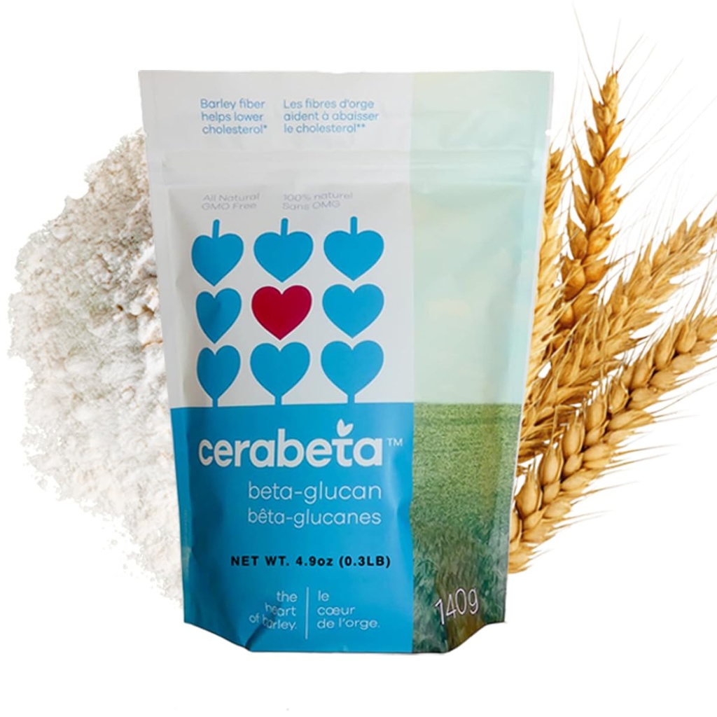 Cerabeta Barley Bêta-Glucan poudre de supplément quotidien, 4-en-1 fibre naturelle, ingrédient unique, sans sucre, non-OGM.