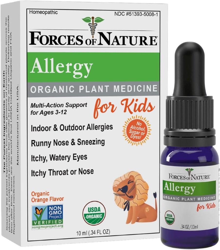 Forces de la nature Enfants Allergie Relief, Médecine homéopathique biologique, Immune Support & Multi Symptômes pour les 3-12 ans, Allergies Intérieures et Extérieures, Yeux Itchy, Nez Runny, Pression Sinus, Non Sourd