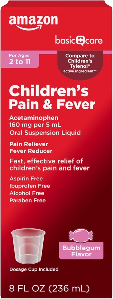 Soins de base Douleur et fièvre des enfants Suspension buvable Liquide, acétaminophène 160 mg par 5 mL, Bubblegum Flavor, 8 fl oz