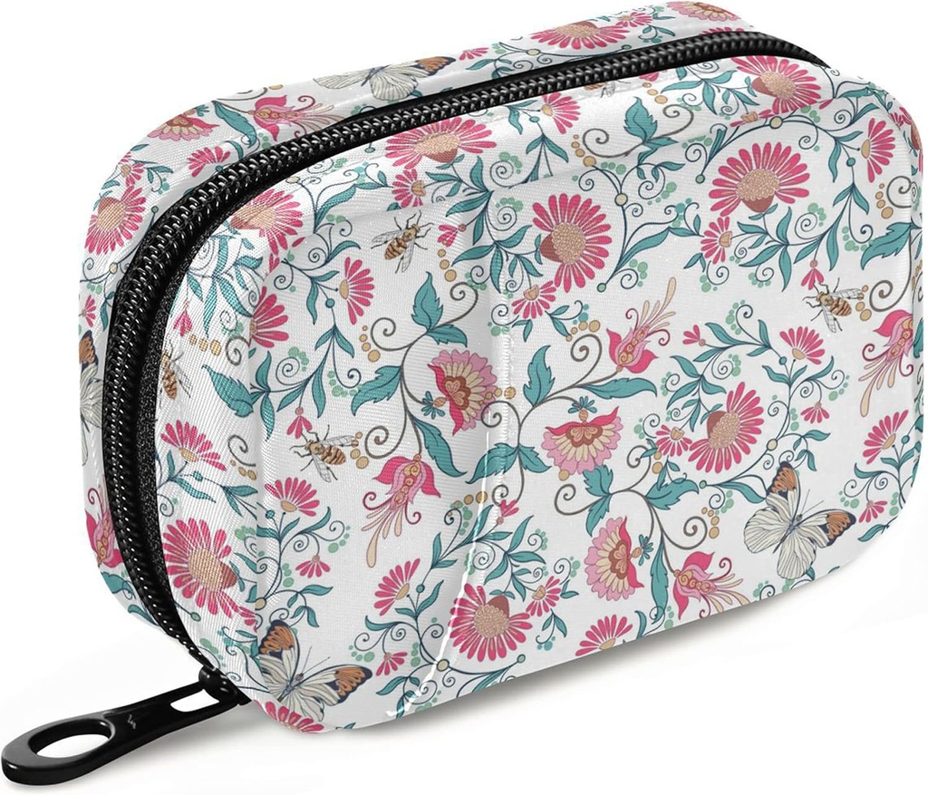 Naanle Paisley Floral Butterfly Pill Box 7 Day Pill Case Travel Pill Organizer Bag with Zipper Pill Holder Portable Weekly Case Compact Size for Vitamin Supplement.