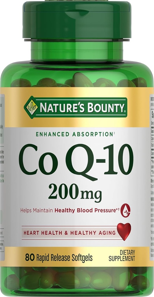 Bounty CoQ10 de la nature, soutient la santé cardiaque, complément alimentaire, 200mg, 80 Softgels à libération rapide