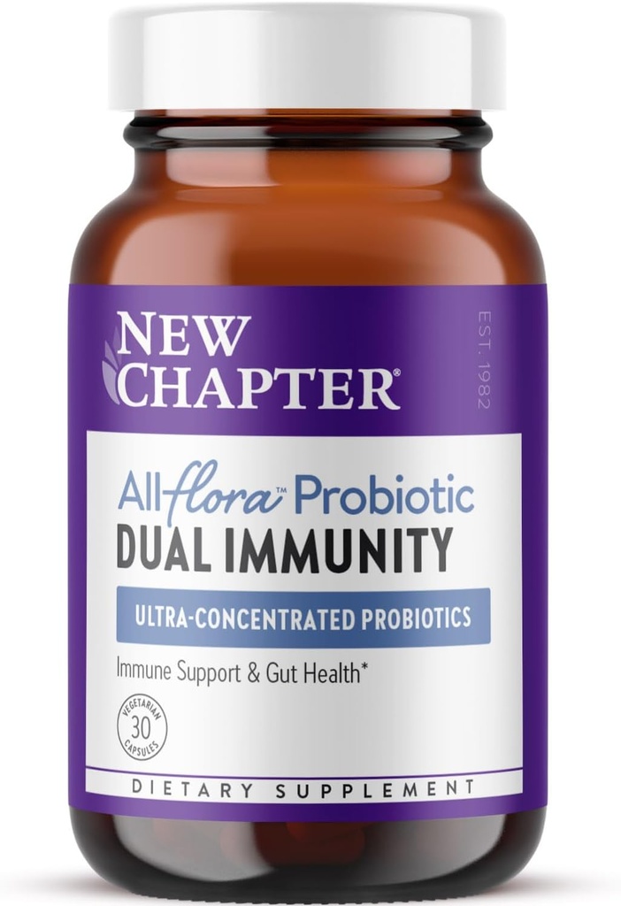 Nouveau chapitre All-FloraTM Probiotic Dual Immunity, Clinical-Strength Ingredients - Probiotiques hautement concentrés pour le soutien immunitaire actif et la santé de Gut + Imune-Boosting Fermented Postbiotiques, 30 ct