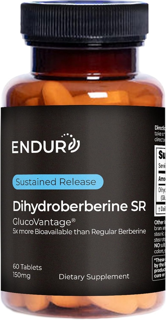 Endur Dihydroberberine SR, soutient la santé du sucre de sang et le métabolisme, excellent pour le soutien de la gestion du poids, sans gluten, 150mg (60 comprimés)