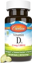 Carlson - Vitamine D3, 1000 UI (25 mcg), Santé des os, Santé musculaire, Cholecalciferol, Suppléments de vitamine D, Gels souples de vitamine D3, 60 Softgels