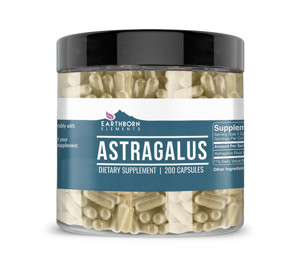 Éléments terriens Extrait Astragalus 200 Capsules, pures et non diluées, sans additifs