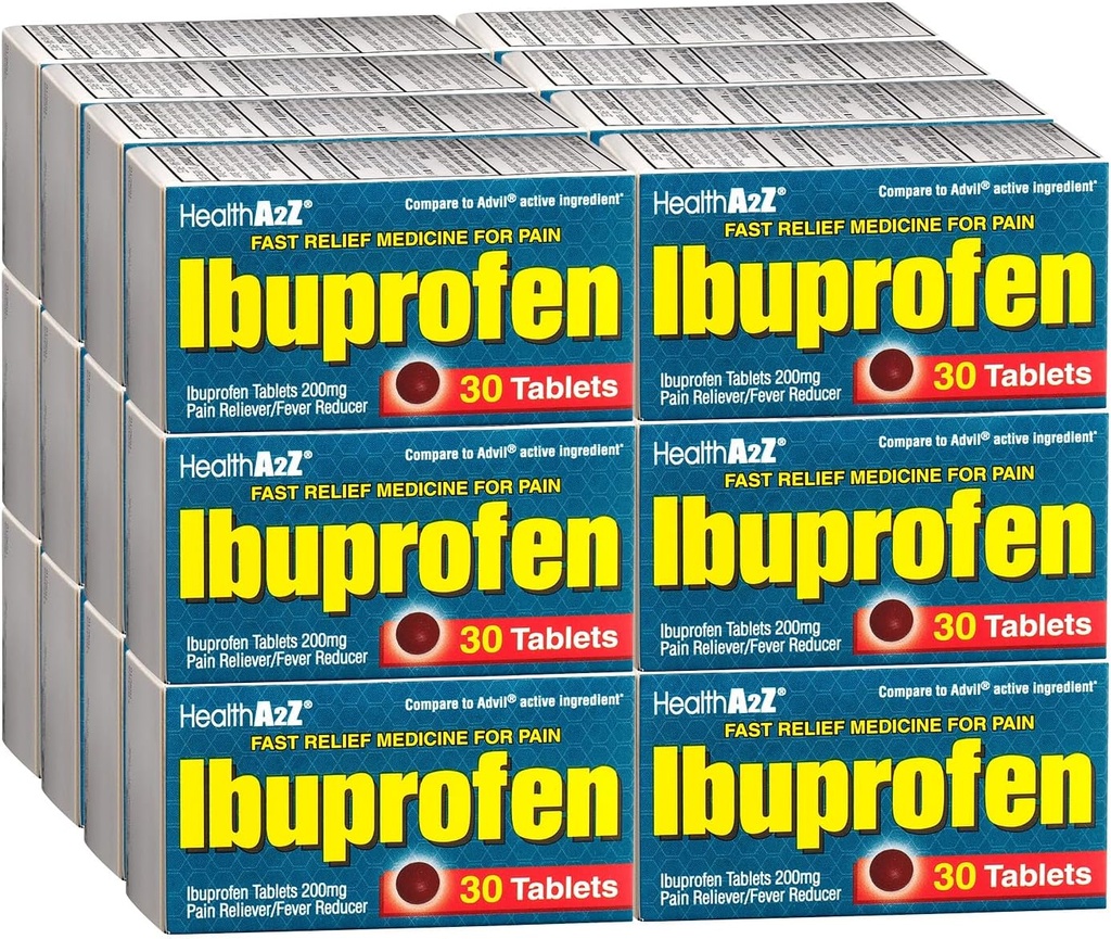 HealthA2Z® Ibuprofène Caplets 200mg=200mg Réducteur de la douleur et de la fièvre.