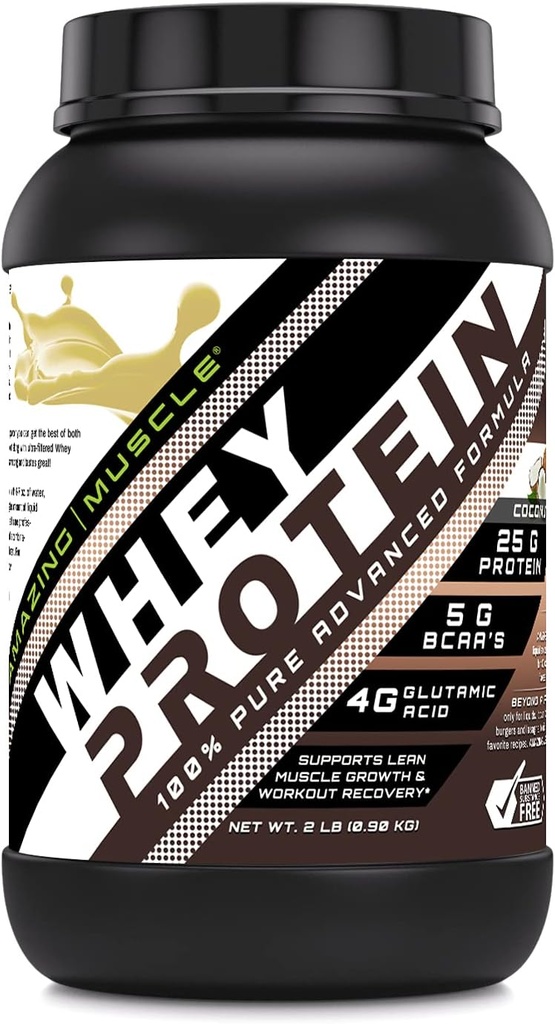 Amazing Muscle Whey Protein Isolate & Concentrate Supplement (en anglais seulement) Coco Flavor (en anglais seulement) 25 G=2 Lb (0,90 Kg)