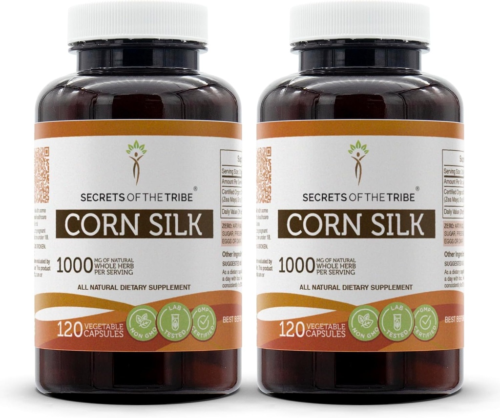 Secrets of the Tribe Corn Silk 120 Capsules(2 pcs.), 1000 mg, Zea Mays Dried Silk (2x120 Capsules)