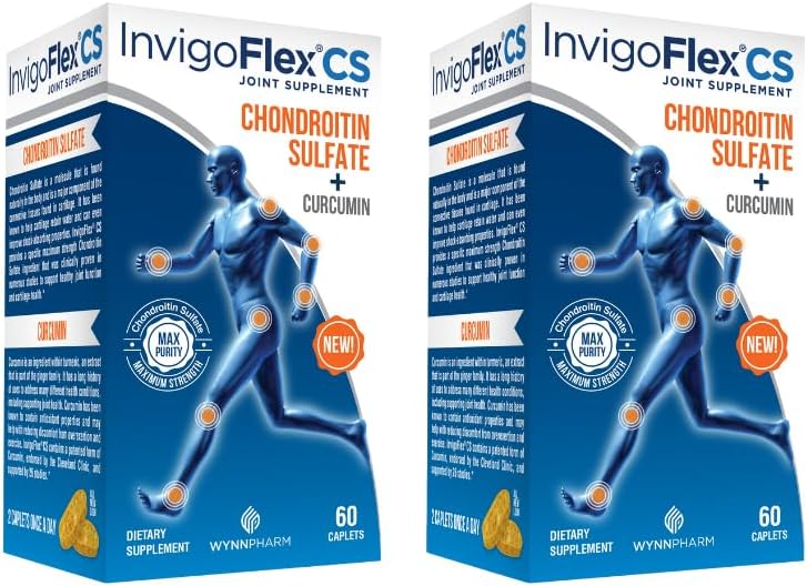 INVIGOFLEX Chondroitin Sulfate with Turmeric Curcumin Non GMO for Knee, Hand, Back & Hip Premium Joint Supplement CS - 2 Pack