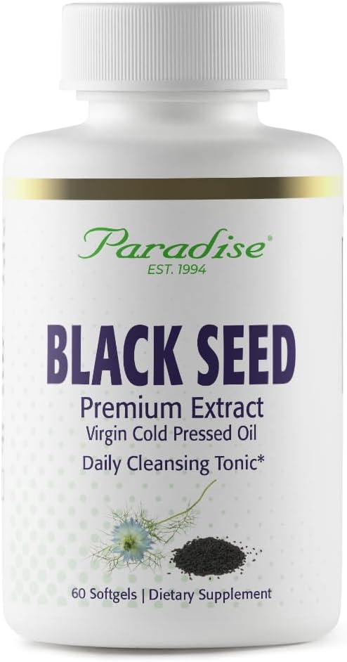 Huile de Graine Noire Paradise, Riche en Antioxydants, Immuni Support, Super Potent, Ultra Pure, Vegan, Non OGM, Sans gluten, 60 Softgels