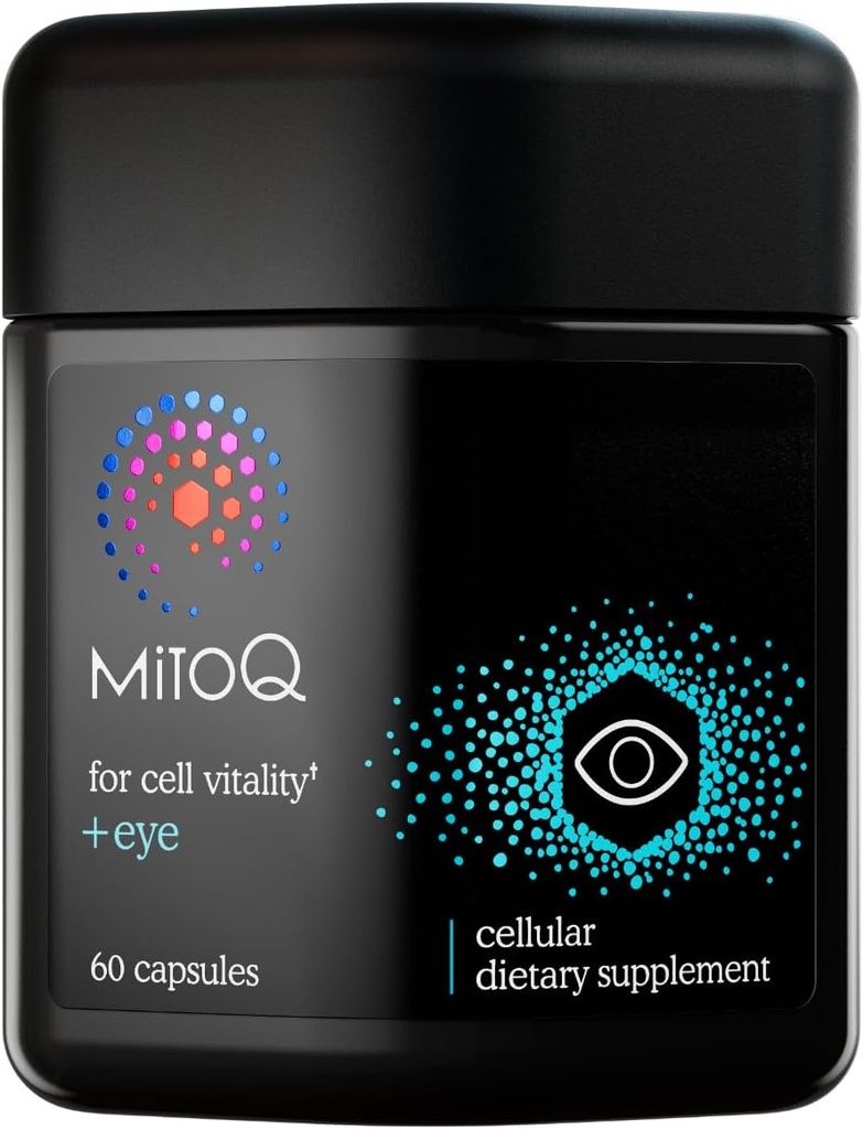 MitoQ +Eye Advanced CoQ10 Antioxydant - Contient Mitoquinol Mésylate, Lutéine, Zeaxanthin, Bilberry, Maritime Pine Bark - Soutient la santé des yeux, la filtration de lumière bleue et la vitalité cellulaire (60 capsules)