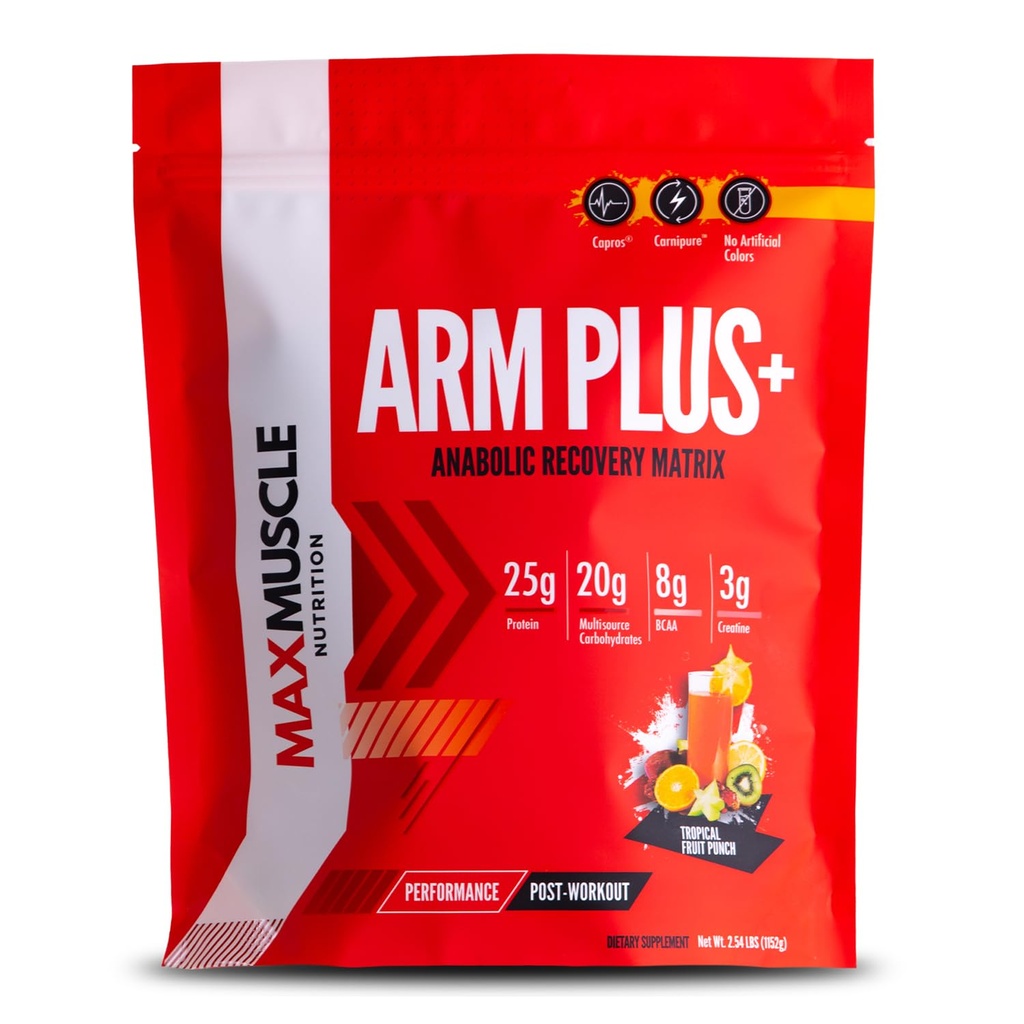 Max Muscle Arm Plus+ Anabolic Recovery Matrix, 25g Protéines, 8g Bcaas, 3g Créatine Monohydraté, Whey Protein, Amino Acides, Antioxydants, Glutamine, Electrolytes (Punch Tropical, 2,54 lb)