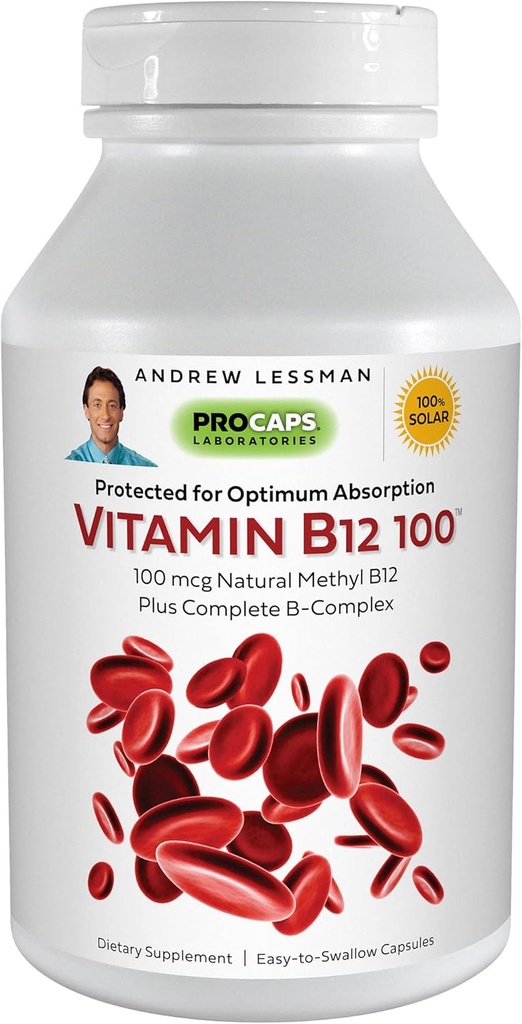 ANDREW MOINSMAN Vitamine B12 100 360 Capsules - Méthylcobalamine protégée contre l'absorption (Coenzyme naturelle vitamine B12), essentielle pour le soutien de l'énergie et du stress, plus complexe B, capsules faciles à avaler