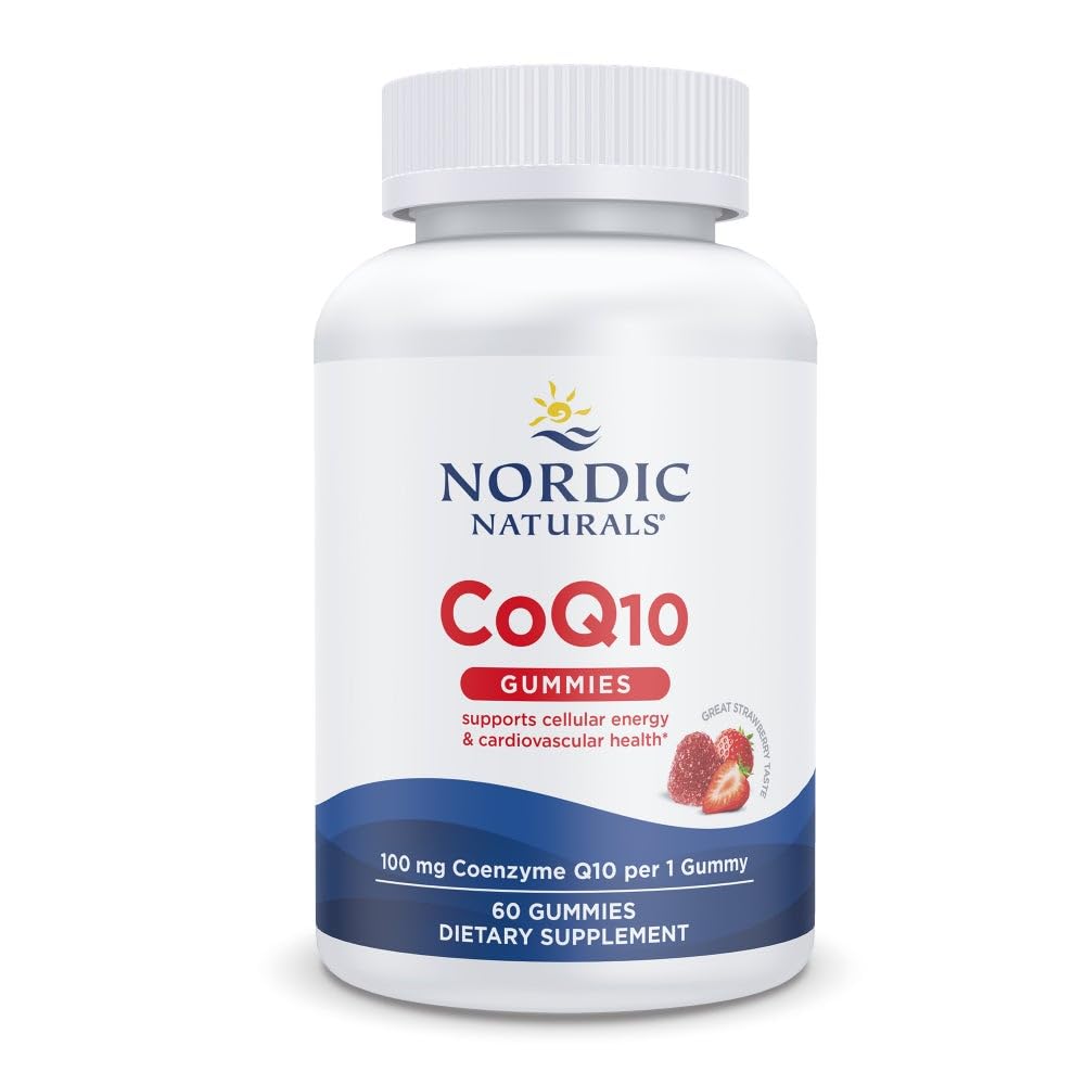 Nordic Naturals CoQ10 Gummies, Fraise - 60 Gummies - 100 mg Coenzyme Q10 (CoQ10) - Grand goût - Santé cardiaque, Production d'énergie cellulaire, Support antioxydant - Non-OGM, Vegan - 60 portions