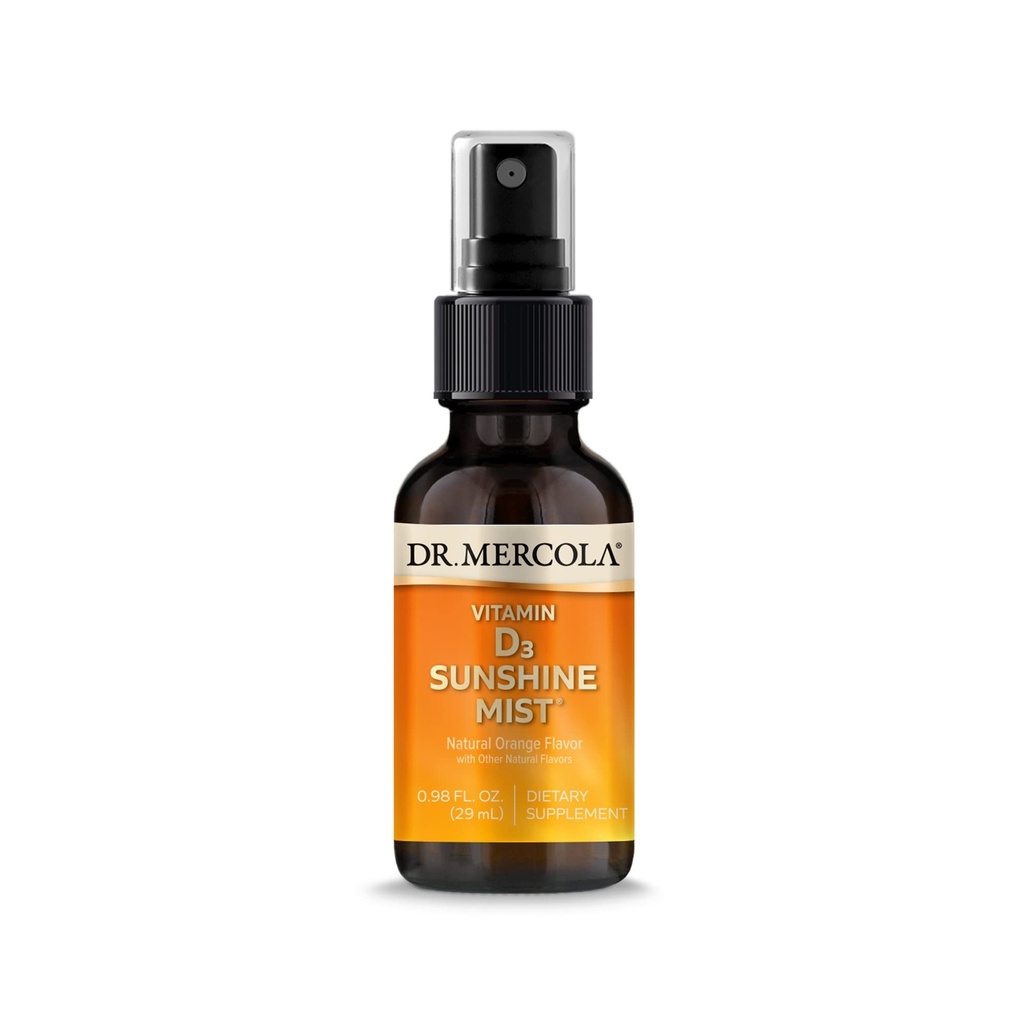 Dr Mercola Vitamine D3 Sunshine Mist - Soutient la santé immunitaire et articulaire - 5000 UI par portion - Non-OGM, sans gluten et sans soja - 0,98 fl oz (38 portions)