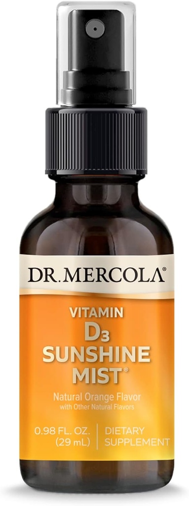 Dr Mercola Vitamine D3 Sunshine Mist - Soutient la santé immunitaire et articulaire - 5000 UI par portion - Non-OGM, sans gluten et sans soja - 0,98 fl oz (38 portions)