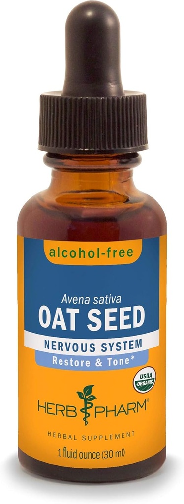 Herb Pharm Certified Organic Alcohol-Free Oat Seed Glycerite for Nervous System Support - 1 Fl Oz (Pack of 1)