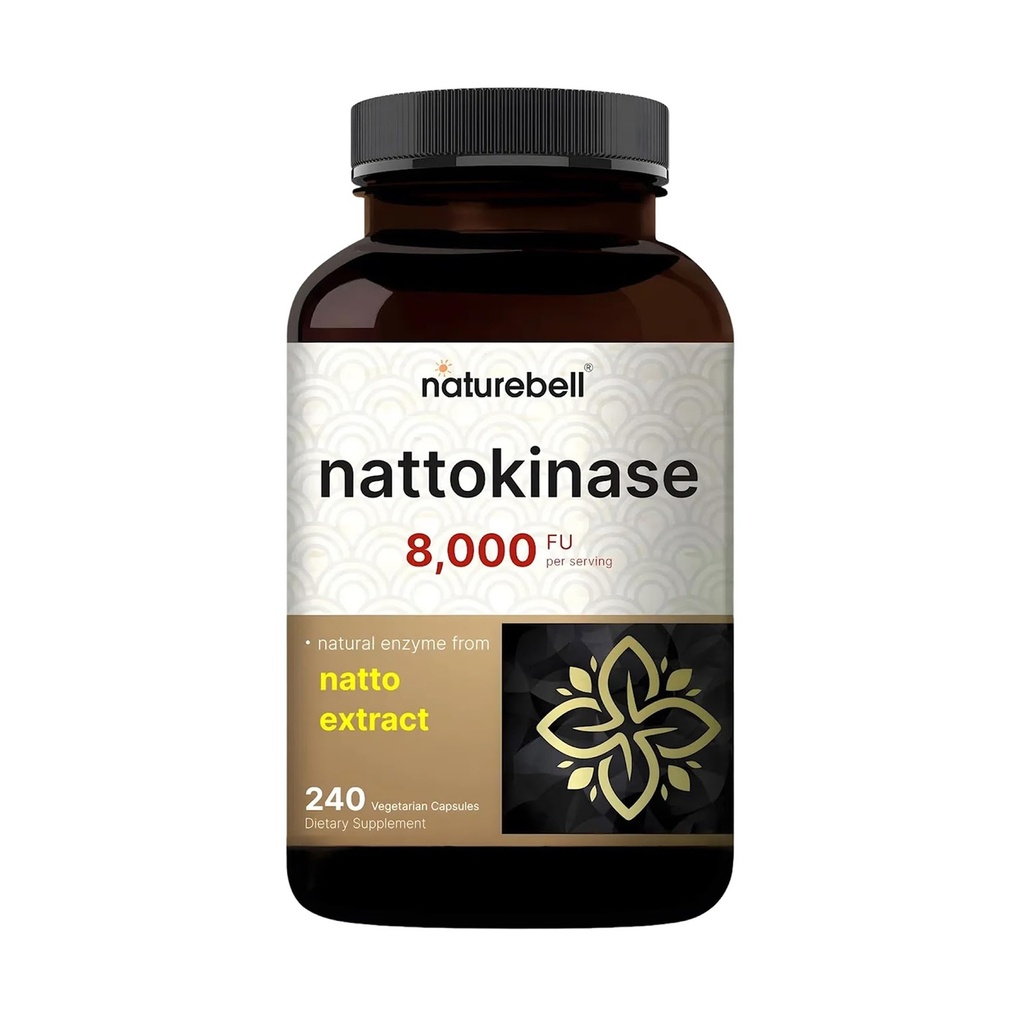NatureBell Nattokinase Supplément 8,000 FU par portion, 240 Capsules Veggies Source traditionnelle d'extrait de Natto – Max Strength Enzyme & Heart Health Support – Non-OGM