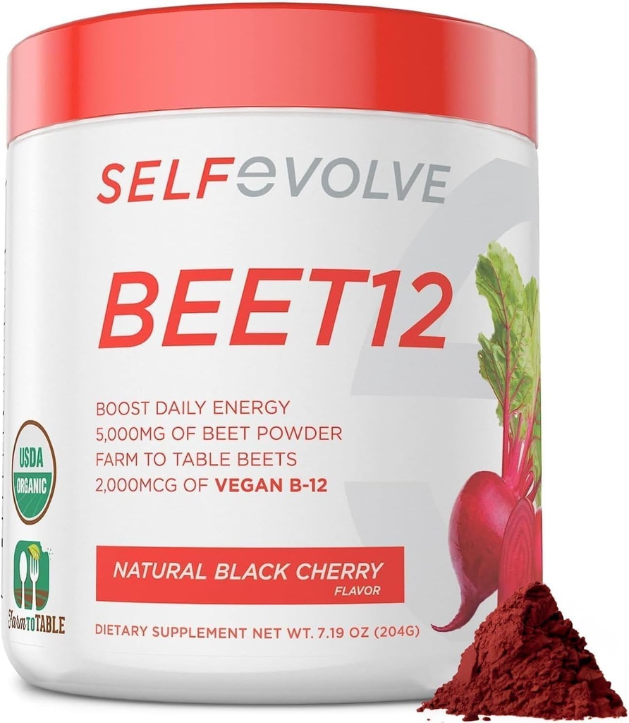 Poudre de racine de betterave biologique 5000mg avec vitamine B12 (méthylcobalamine) et minéraux traces dans le goût de cerise noir naturel, 0g Sucre ajouté – supplément alimentaire végétalien (30 portions)