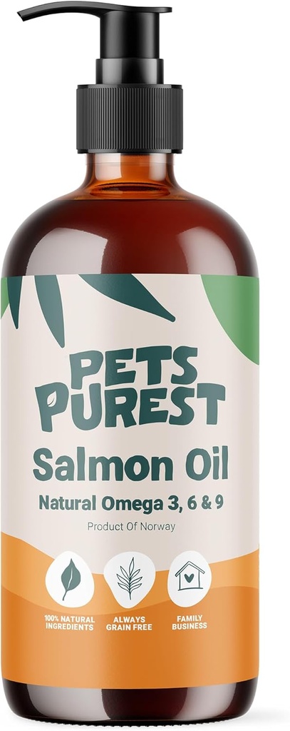 Pets Purest Salmon Oil for Dogs, Cats, Horses, Ferrets & Pets - 32 Fl Oz 100% Pure Premium Food Grade - Natural Omega 3, 6 & 9 Supplement - Promotes Coat, Skin, Joint and Brain Health