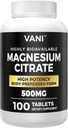 Citrate de magnésium 500MG 100 Comprimés- Vegan Safe, haute absorption